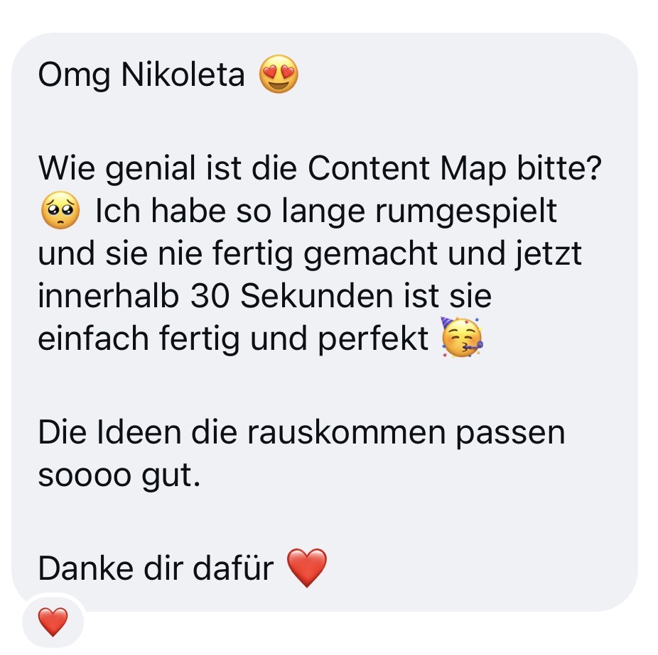 Kundenstimme zur in 30 Sekunden erstellten Content Map